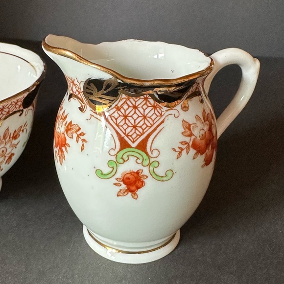 HM Sutherland England Vintage Sugar & Creamer Imari Inspired Floral Trellis 2458 - Picture 6 of 7
